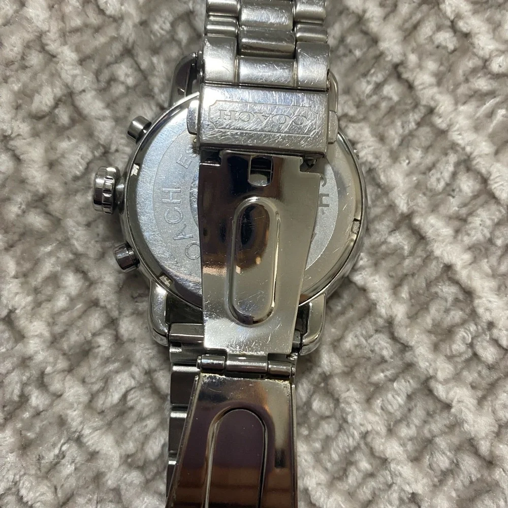 Coach Silver Stainless Steel Crystal Bezel Women's Watch New Battery